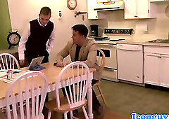 Brunette hunk jerks his cock while assfingered