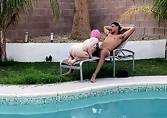 Andre Stone, Claire Tenebrarum And Claire Gemini - Tiny Trans Cutie Sucks Huge Cock By The Pool