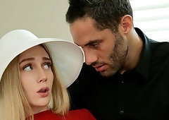 Teen in a red dress Emma Starletto is screwing with her boss