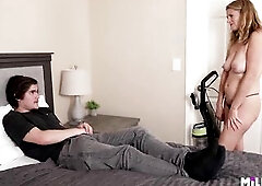 Older cougar seduces her boyfriends son