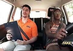 Black Breasts Bounce On Asphalt On Driving Instructors White Penis