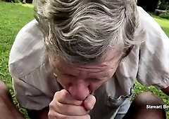 Stewart Sucks off a Beautiful and HUGE immense ebony Cock outdoors in his private back yard