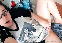 Hot busty masturbating shemale toys her ass