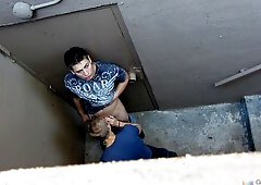 Hidden camera stairwell blowjob with Max Carter