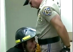 Police Office And Fireman Do Indecent Things In The Kitchen