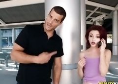 Sexy Blonde Milf Sucks His Huge Cock At The Airport