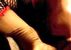 Enchanting, aged sexpot Carmen wears a fishnet body stocking and fishnet nylons and sucks Byg Myk's wang, this guy discharges his load into her t