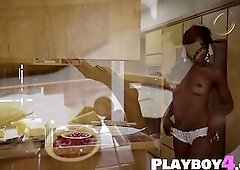 Charming ebony honey Victoria Antoinette cooking for u and lovely black teen posed for Playboy