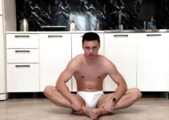 Young guy Alex Sport gets a solo workout in the gay gym with a hot cumshot