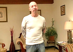 Young blonde babe receives a large prick in her bald pussy