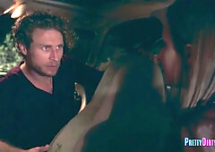 Couple gets horny in taxi and go for it hard