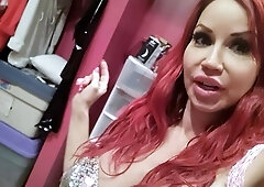 Busty Redhead MILF in a Corset Plays Solo