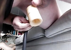 Venus 2000 milking a giant jizz flow