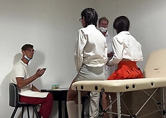 Cute Slim Brunette Teens With Braids Came To Gynecologists & Got Enticed In Hot FFMM 4-some