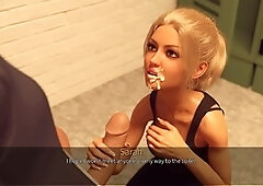 Sultry platinum-blonde milf with big tits in an adult visual novel