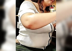Obese Nicole sits and stuffs her large abdomen with burger and soda. This babe rubs her soft round abdomen as that babe eats and lets out enormous bur
