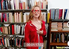 Redhead with huge boobs Kara Lee gets fucked in the library