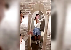 Excited Brunette hair Plays With Her Vagina In Store Changing Room