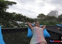 Thai Euro amateur couple public fun and horny sex at home in POV