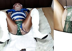 Female mask crossdresser cosplayer who fixes a ebony in the anal and masturbates