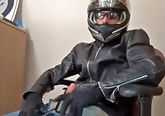 Leather biker jack off