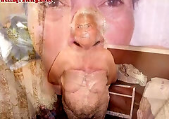 Granny squeezes her giant breasts with big nipples