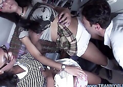 Hawt interracial three-some hawt TS pornstar cum bitch Marcella Lalin girl chick & Victoria Baiana Anal Screw Man