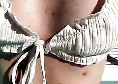 This babe was so concupiscent I teased her snatch in the hotel pool - Hear her implore to cum