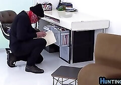 Tattooed panty fetish bottom barebacked by thief after BJ