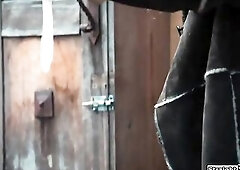 Female hobo got preggy from used cock rubber and confronts stud