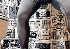 Horny And Desperately Wetting Gray Spandex