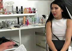 Sexy Czech brunette Lady Dee on gyno chair