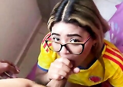Gorgeous woman with glasses loves to drink knob