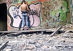In abandoned building Anastasia Mistresse public outdoor drilled ding-dong in the booty her thrall Sasha Earth