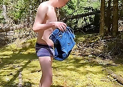 Stripping and cumming in the woods