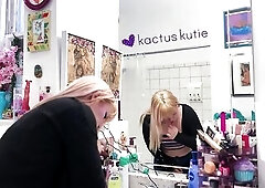 large butt golden-haired desperately pees in WC