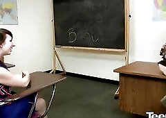 TeenTugs - 2 Teens Race To Make Teachers Cum 1st