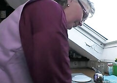 Grandma & Older man tempt their cleaning lady and eagerly lick their snatch clean