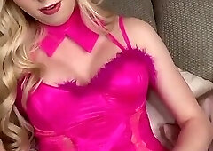 Gorgeous t-girl bunny cumshot