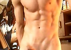 Fervent beating off of a huge cock