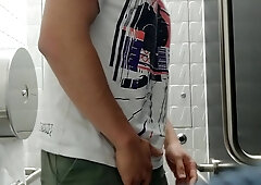 Warm japanese boy got naughty at the museum, shot a geyser in the public restroom