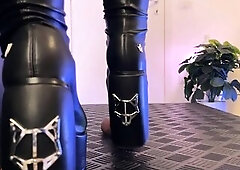 Look at these super tiny testicles! What's happening? Where is the ballsack? Where did it go? Are u scared of my boots? It appears to be like you