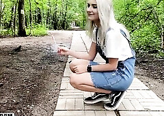 After getting fucked hard in a public place, nympho Eva Elfie risks it even more by walking around with her cum soaked panties. After taking that huge