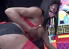 Ebony shemale with great boobs fucks bisexual guy anally