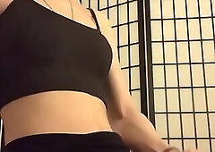 Big balls latina cums in black skirt