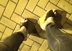 crossdresser with hot feet on a night walk