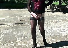 Crossdresser showing his boner