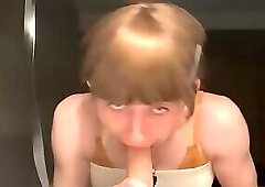Young femboy deepthroats dildo