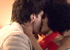 Dude fingering and fucking his ebony MILF mistress Olivia Jay hairy pussy