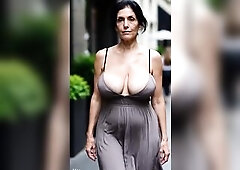 Aged Sweethearts Walking Downtown – Biggest Saggy Bazookas Jiggling NO BRASSIERE Part 8 [AI generated]